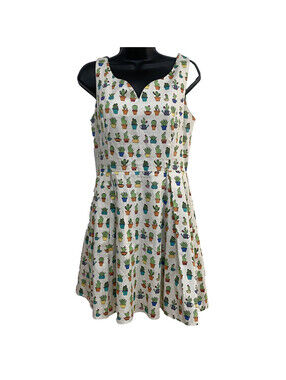 IXIA - Size Medium - Cotton Cactus Floral Sleeveless Sleeveless V-Neck Sundress
